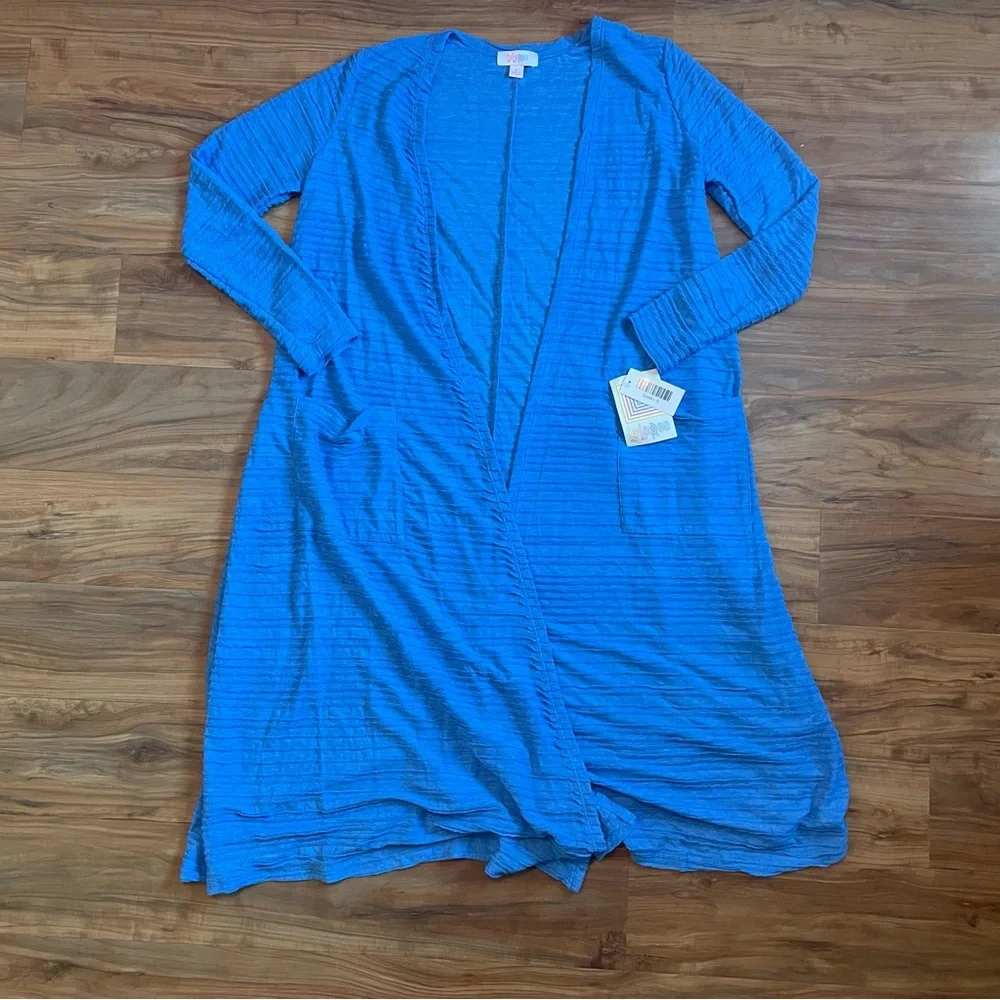 LuLaRoe S Sarah Ruffled Blue Cardigan Sweater - Picture 1 of 5